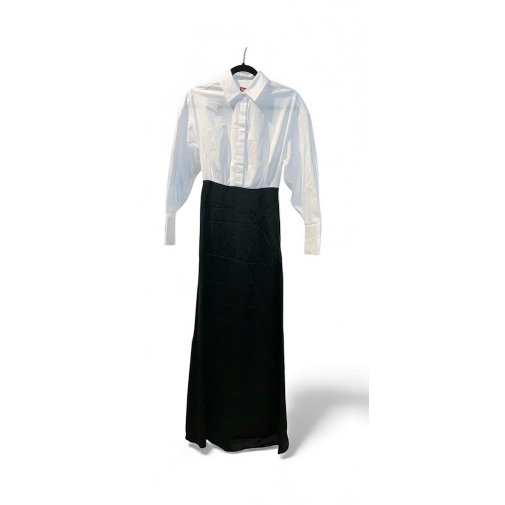 Staud Nile Black Satin Maxi Skirt White Button Down Shirt Combo Dress - Picture 6 of 9